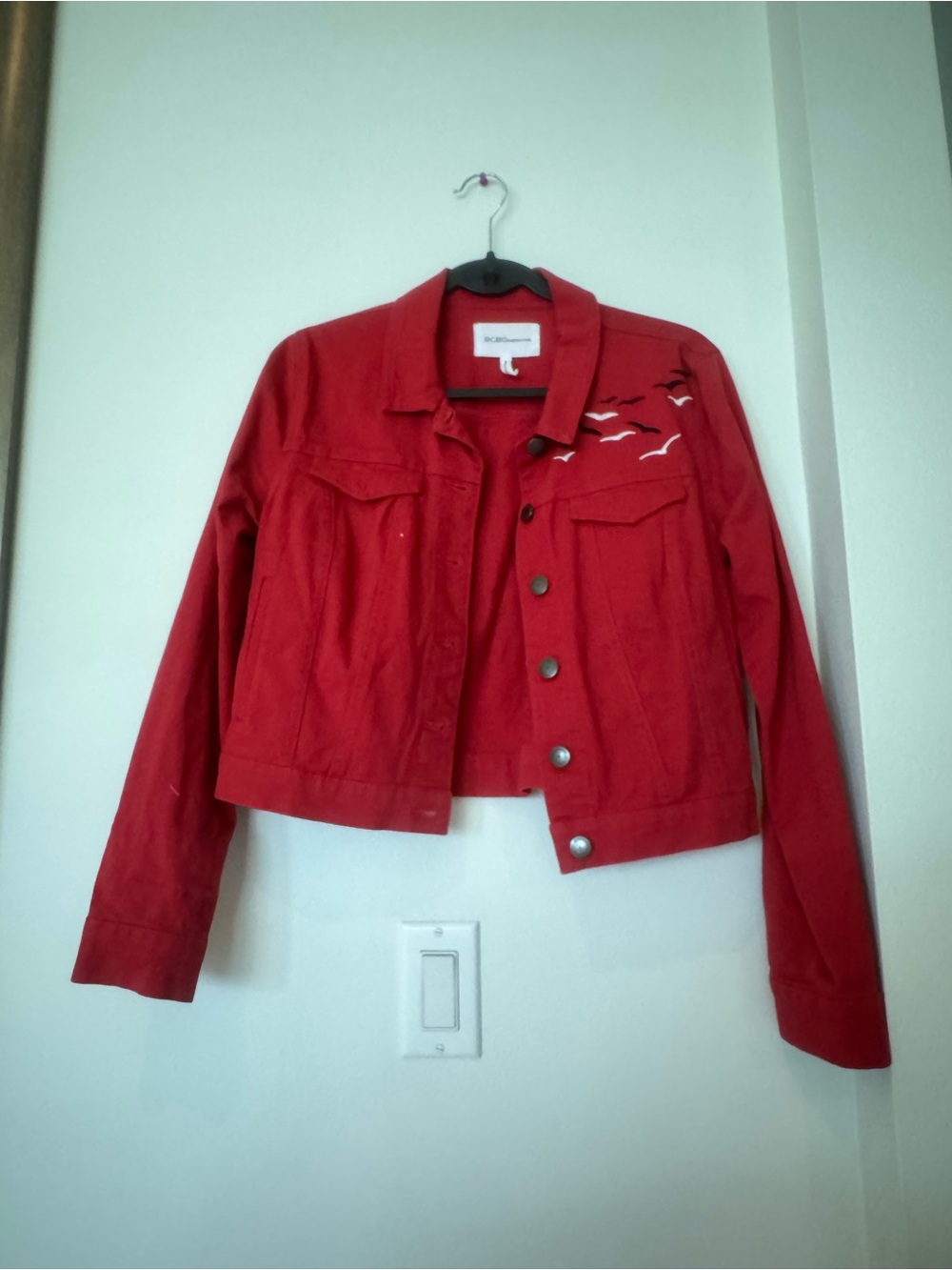 BCBGeneration Red Embroidered Jean Jacket - Picture 2 of 4